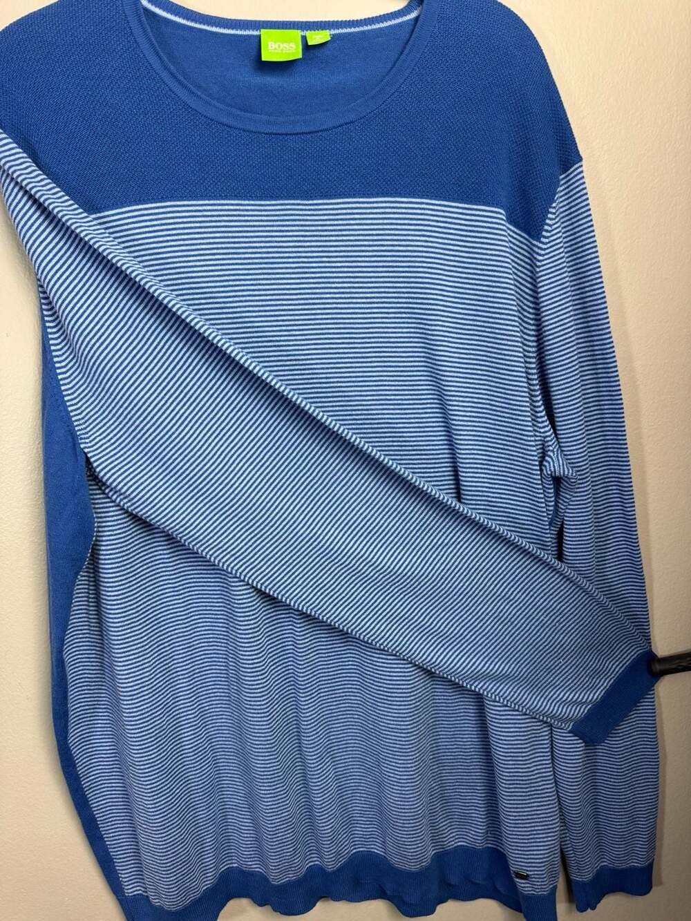 Hugo Boss Men's Blue Striped Crew Neck Long Sleeve Sweater - Picture 5 of 9